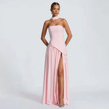Maxikleid Damen – Trägerloser Schnitt & fließende Silhouette – Rosa