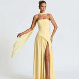 Maxikleid Damen – Trägerloser Schnitt & fließende Silhouette – Gelb
