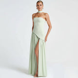 Maxikleid Damen – Trägerloser Schnitt & fließende Silhouette – Grün