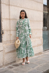 Maxikleid Damen | Florales Muster & Romantischer Boho-Stil – Grün