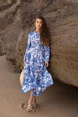 Maxikleid Damen | Florales Muster & Romantischer Boho-Stil – Blau