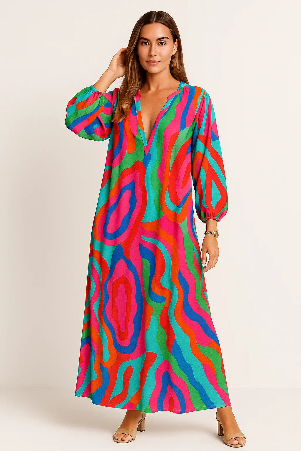 Maxikleid mit tiefem V-Ausschnitt