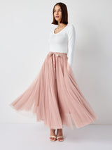 Maxirock Damen | Tüll & Fließendes Festliches Design – Rosa