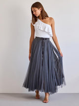 Maxirock Damen | Tüll & Fließendes Festliches Design – Dunkelgrau