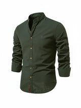 Yannick | Herren Stehkragen Knopfleiste Freizeit Shirt – Olivgrün