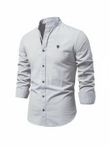 Yannick | Herren Stehkragen Knopfleiste Freizeit Shirt – Grau