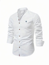 Yannick | Herren Stehkragen Knopfleiste Freizeit Shirt – Weiß