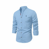 Yannick | Herren Stehkragen Knopfleiste Freizeit Shirt – Hellblau