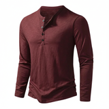 Benjamin | Herren Henley Langarmoberteil mit Knopfleiste am Kragen – Weinrot