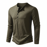 Benjamin | Herren Henley Langarmoberteil mit Knopfleiste am Kragen – Olivgrün