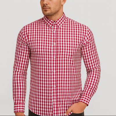 Trachtenhemd Herren – Rot-Weiß Kariertes Hemd mit Kontrastkragen & Knopfleiste fürs Oktoberfest