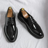 Oliver | Herren Glänzende Schnür-Derby-Schuhe – Schwarz Lackiert