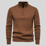 Christoph | Herren Frühlings Half-Zip Rippstrick Pullover – Braun