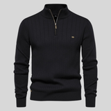 Christoph | Herren Frühlings Half-Zip Rippstrick Pullover – Schwarz