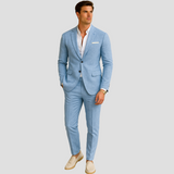 Zweiteiliger Slim-Fit-Anzug für Herren – Moderner, maßgeschneiderter Business-Look – Hellblau