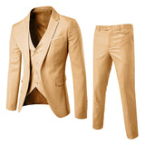Elegantes 3-teiliges Herren-Set – Blazer, Hose & Weste im formellen, maßgeschneiderten Stil – Khaki