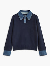 Amalia | Raffinierter Polopullover Mit Jeanskragen – Marineblau