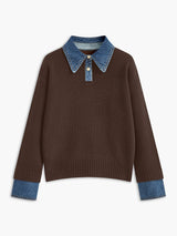 Amalia | Raffinierter Polopullover Mit Jeanskragen – Braun