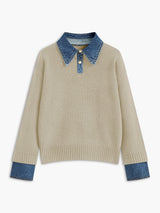 Amalia | Raffinierter Polopullover Mit Jeanskragen – Aprikose