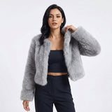 Daniela | Luxuriöse Cropped-Kunstpelz-Strickjacke – Grau