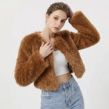 Daniela | Luxuriöse Cropped-Kunstpelz-Strickjacke – Donkerbruin