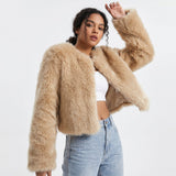 Daniela | Luxuriöse Cropped-Kunstpelz-Strickjacke – Lichtbruin
