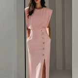 Midi-Kleid für Damen mit Seitenschlitz – Rosa