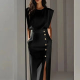 Midi-Kleid für Damen mit Seitenschlitz – Schwarz