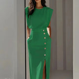 Midi-Kleid für Damen mit Seitenschlitz – Grün