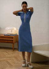 Stefanie | Damen Midikleid mit Polokragen – Blau