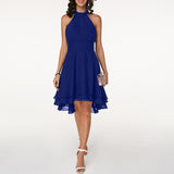 Midi Kleid Damen | Halter-Ausschnitt & Schwungvoller Fall – Blau