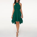 Midi Kleid Damen | Halter-Ausschnitt & Schwungvoller Fall – Grün