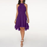 Midi Kleid Damen | Halter-Ausschnitt & Schwungvoller Fall – Lila