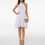 Midi Kleid Damen | Halter-Ausschnitt & Schwungvoller Fall – Weiß