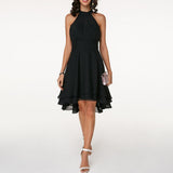 Midi Kleid Damen | Halter-Ausschnitt & Schwungvoller Fall – Schwarz