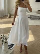 Midikleid Damen | A-Linie & Figurbetonte Taille – Weiß