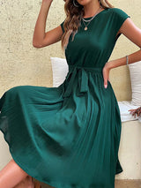 Midikleid Damen | Elegantes Plissee-Design & Feminine Taillenbindung – Grün