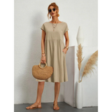 Midikleid Damen | Lässiges A-Linien-Design & Praktische Seitentaschen – Khaki