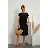 Midikleid Damen | Lässiges A-Linien-Design & Praktische Seitentaschen – Schwarz