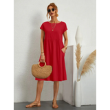 Midikleid Damen | Lässiges A-Linien-Design & Praktische Seitentaschen – Dunkelrot