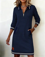 Midikleid Damen | Polo-Kragen & Sportlich Elegant – Marineblau