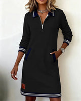 Midikleid Damen | Polo-Kragen & Sportlich Elegant – Schwarz