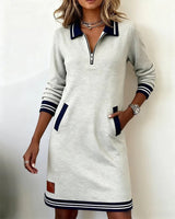 Midikleid Damen | Polo-Kragen & Sportlich Elegant – Grau