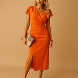 Midikleid Damen | Wickeloptik & Figurbetont – Orange