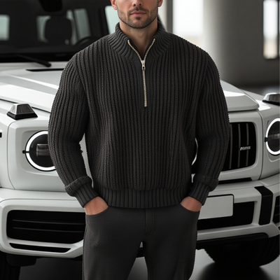 Pullover Mit Geripptem Perkins-Kragen Und Reissverschluss