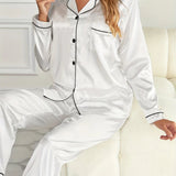 Mirla Satin Pyjama-Set Damen | Elegantes Lounge-Set Langarm – Weiß