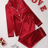 Mirla Satin Pyjama-Set Damen | Elegantes Lounge-Set Langarm – Rot