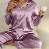 Mirla Satin Pyjama-Set Damen | Elegantes Lounge-Set Langarm – Lavendel