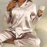 Mirla Satin Pyjama-Set Damen | Elegantes Lounge-Set Langarm – Champagner