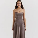Satin-Maxikleid für Damen | Korsett-Rücken mit Schnürung – Rauchgrau